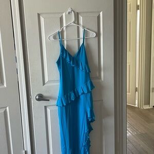 Blue Ruffled Asymmetrical Dress